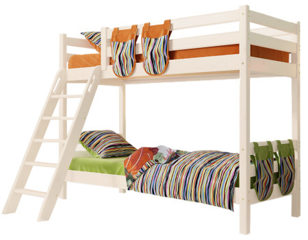Двухъярусная детская кровать Соня 190x80 для двоих с наклонной лестницей. Вариант 10, сосна