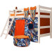 Детская кровать чердак Соня 190x80 с наклонной лестницей с защитой от падения по периметру Вариант 6, сосна