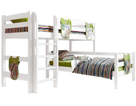 Двухъярусная детская угловая кровать Соня 190x80 для двоих с прямой лестницей. Вариант 7 белая