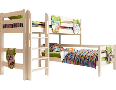 Двухъярусная детская угловая кровать Соня 190x80 для двоих с прямой лестницей. Вариант 7, сосна