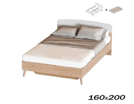 Кровать Калгари 160х200 дуб натуральный / белый матовый (с ортопедическим основанием)