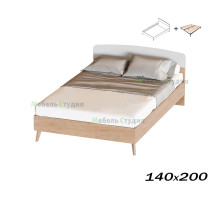 Калгари спальня Кровать 1400/2 (140×200) Дуб светлый натуральный/Белый, матовый с основанием